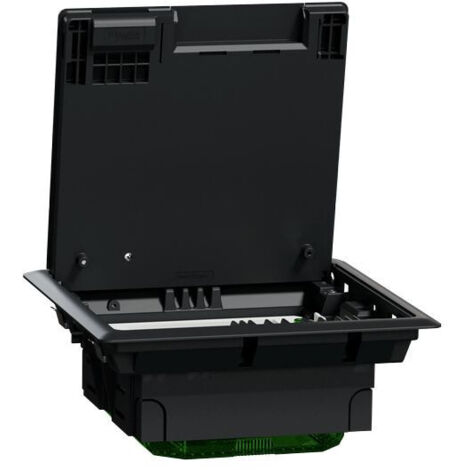 Schneider Electric – Boîtier de sol M 2x4mod ou 4 postes – plastique IK08 IP20 – fixation rapide – compatible prise unica 45x45mm – longueur 200mm – largeur 200mm