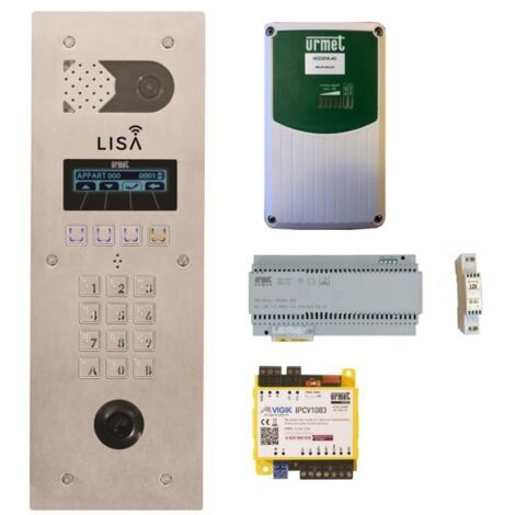 Urmet – Pack interphone GSM sans fil LISA – Platine inox 316L 2 lignes – Communication smartphone – Lecteur VIGIK – Alimentation incluse (1/3)