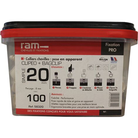 100 CLIPEOS simple blanc Ø20 + 100 BAGCLIP - RAM (1/3)