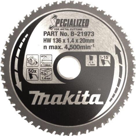 Makita – Lame de scie circulaire 136 mm – 50 dents pour coupe précise tôle – Alésage 20 mm – Métal T.C.T spécialisé - B-33641