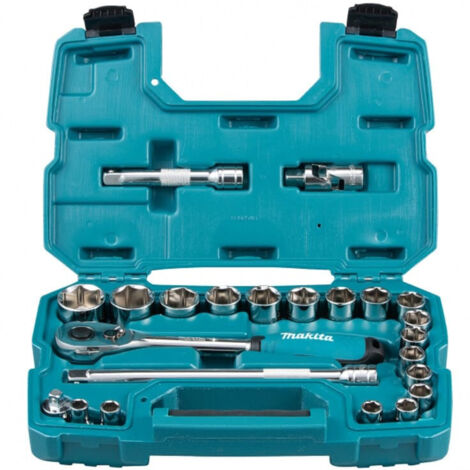 Makita – Coffret multi-outils clé à cliquet 1/2'' 23 pcs – Douilles 10-32 mm – Cliquet 84 dents – Rallonges 125 et 230 mm – Adaptateur 1/2'' vers 3/8'' – B65589 (1/5)