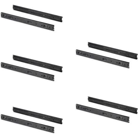 Emuca – Lot de 5 coulisses pour tiroirs – Roulement à billes – Sortie totale – Charge max 30kg – Acier zingué noir – Hauteur 45mm, profondeur 250mm