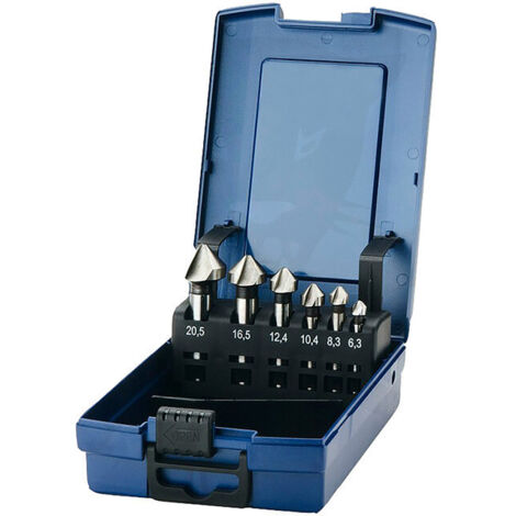 Makita – Coffret de 6 fraises coniques à lamer pour défonceuse – Ø 20.5 à 6.3 mm – Pour chanfreins et élimination de bavures - P-73592