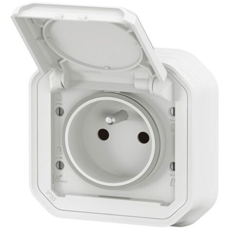 Prise de courant avec volet Plexo complet encastré avec griffes blanc LEGRAND 070034