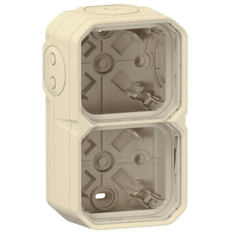 Legrand – Boîtier saillie étanche 2 postes horizontaux et verticaux – 4 embouts à membrane – Sable – Pour chantiers humides (1/5)