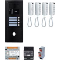 Aiphone – Pack interphone audio 4 boutons – GTBA4EB – Platine façade noire satin – 4 postes audio combiné – Alimentation 230V