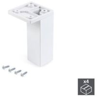 Emuca Lot de 4 pieds pour meubles Smartfeet, coin, réglable 100-110mm, Plastique, Blanc - talla