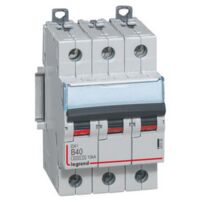 Disjoncteur DX³6000 10kA arrivée haute départ bas à vis 3 Pôles 400V 40A courbe B 3 modules LEGRAND 407536