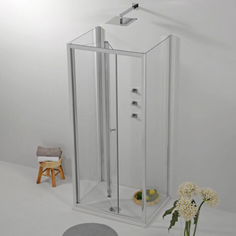 Box Doccia 3 Lati 80x80x80 cm a Libro Cristallo Trasparente 6 mm (1/5)