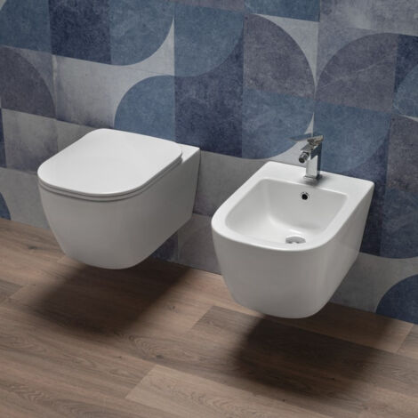 Sanitari Sospesi Wc senza Brida con Sedile ammortizzato soft close Kerm