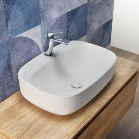 Lavabo da Appoggio a Bacinella in Ceramica 60x42 Cm Bianco