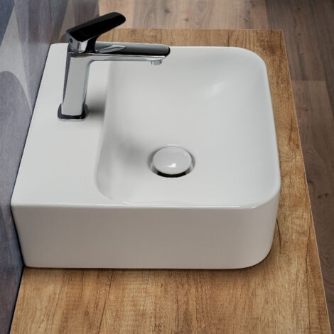 Lavabo Prua Sospeso/appoggio 75x45 Monoforo In Ceramica Bianco Lucido - Foto 3