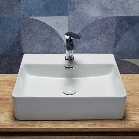 Lavabo da Appoggio o Sospeso 50x42 Cm In Ceramica Bianco Moderno