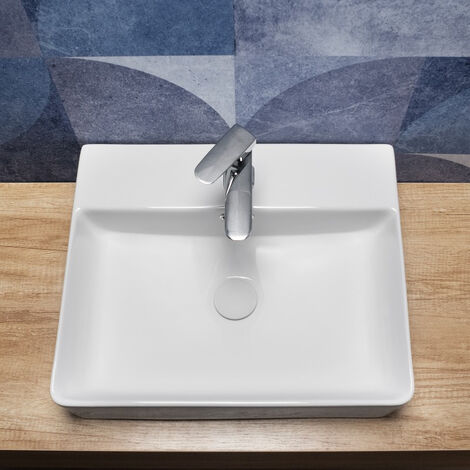 Lavabo da Appoggio o Sospeso 50x42 Cm In Ceramica Bianco Moderno