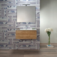 Mobile Bagno Rovere Naturale 100 cm con Cassetto Lavabo e specchio