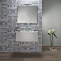 Mobile Bagno Sospeso 100 cm Bianco con Cassetto Lavabo e Specchio