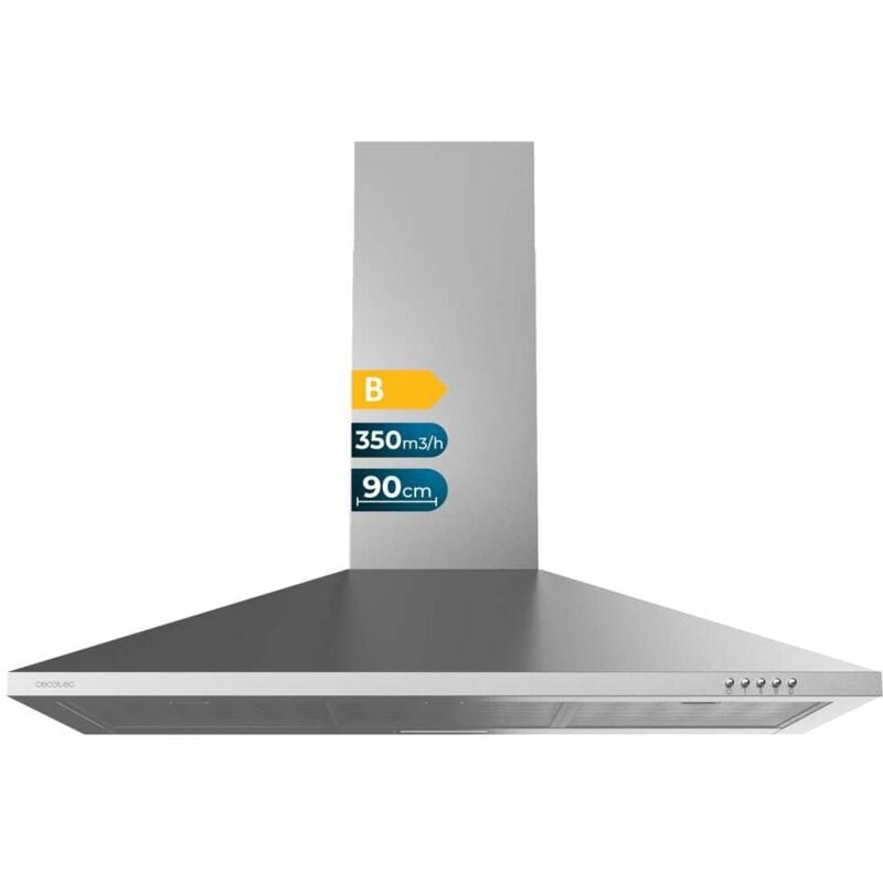Cappa piramidale Bolero flux pm 903500 inox b de 90cm de larga, finitura in acciaio inox, aspirazione 350m3/h, motore 65w, classe b, controllo meccanico, 3 livelli de potenza, luz e filtro de carbone.