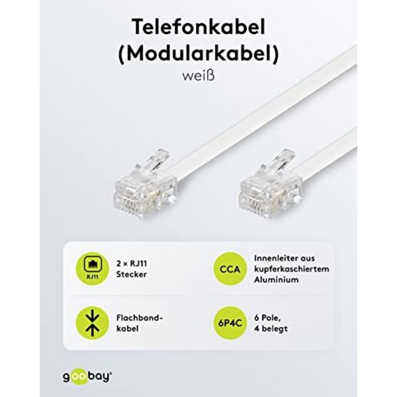 Goobay 68264 Cavo Telefonico Modulare Piatto, RJ12 (6P6C), Nero, 6 Metri - 3