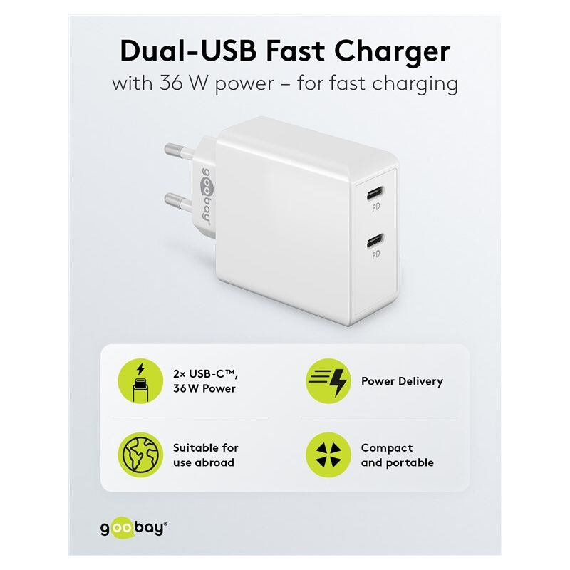 Caricatore USB-C Da Muro 36W Doppia Porta – Ricarica Rapida Per Smartphone E Tablet - Foto 4