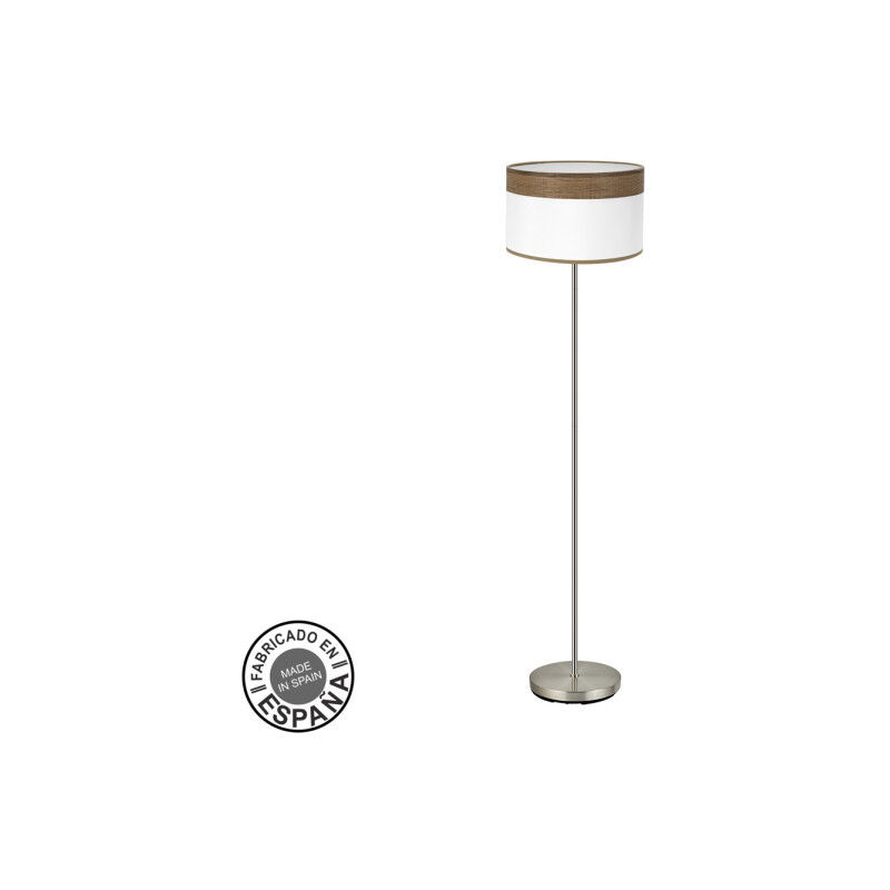 Lampada Da Pavimento Fabrilamp Cloe 162x40x40 Cm – Bianco Con Paralume Legno Chiaro, Portalampada E27, Design Moderno