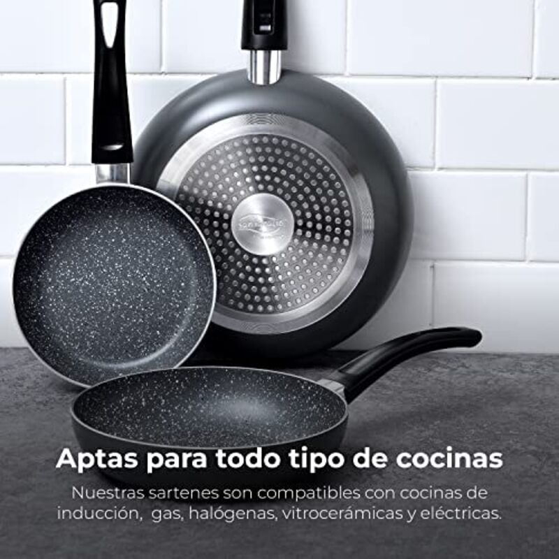 Set Di Padelle Antiaderenti San Ignacio Índigo (3 Pezzi: 20, 24, 28 Cm) + 3 Utensili | Alluminio Pressofuso Per Gas, Elettrico, Vetroceramica