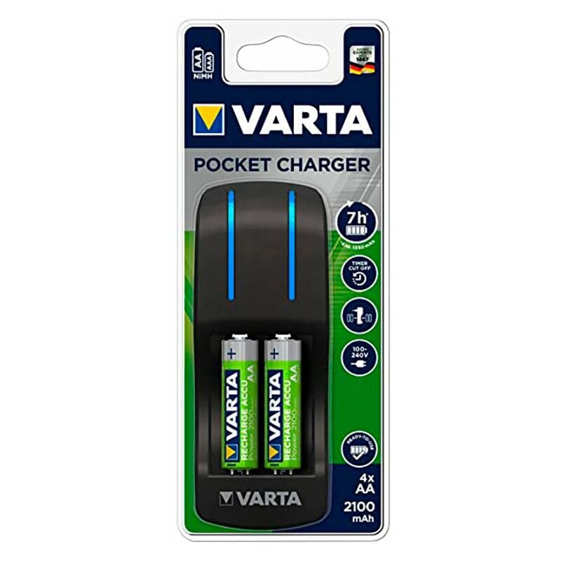 Caricatore varta tascabile con 4 batterie aa 100/240v 2600ma 7h