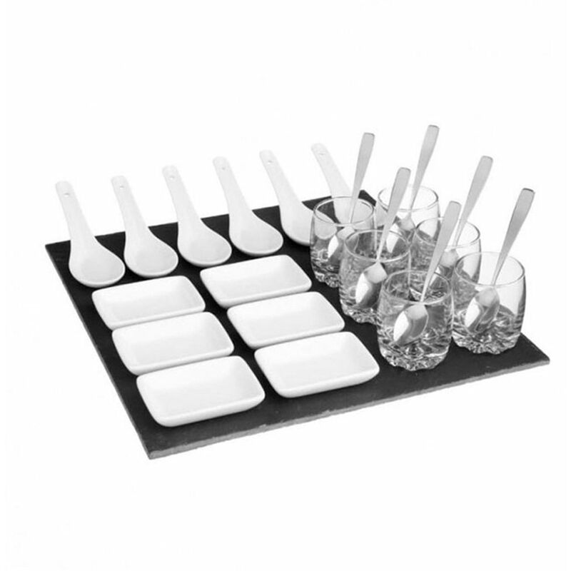 cucchiai e ciotole bicchieri COM-FOUR® Antipasto da 13 pezzi 13 pezzi - Amuse Gueule Set ovale piatto in ardesia per divertire set di gueule 