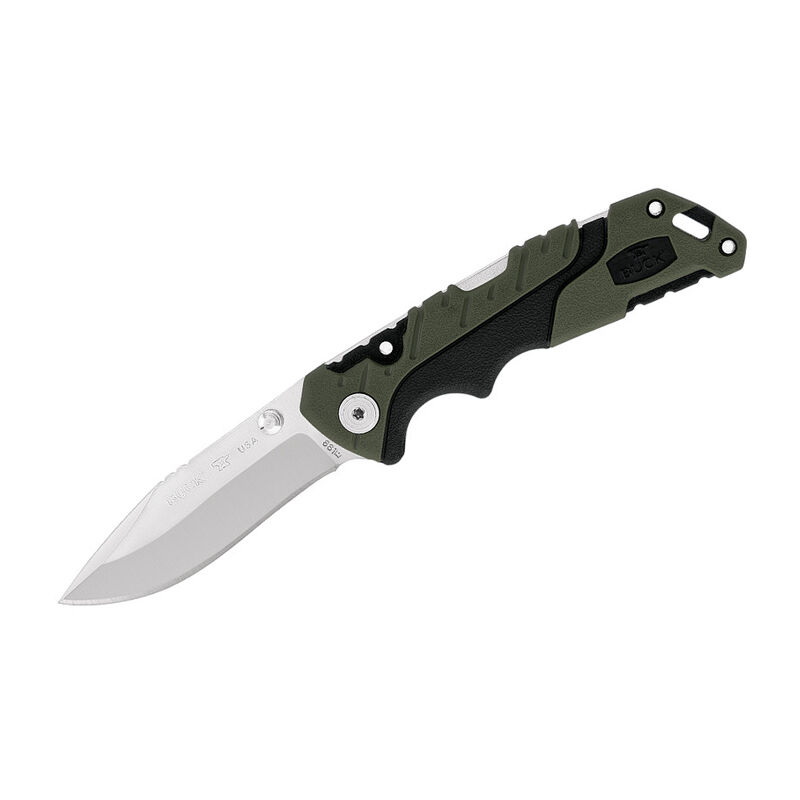 Buck Knives STE-0661GRS Coltello da caccia pieghevole Pursuit Small, 7,62  cm Drop Point, lama fissa in acciaio inox 420HC con manico in polimero,  gomma nera/verde e fodero in poliestere nero.