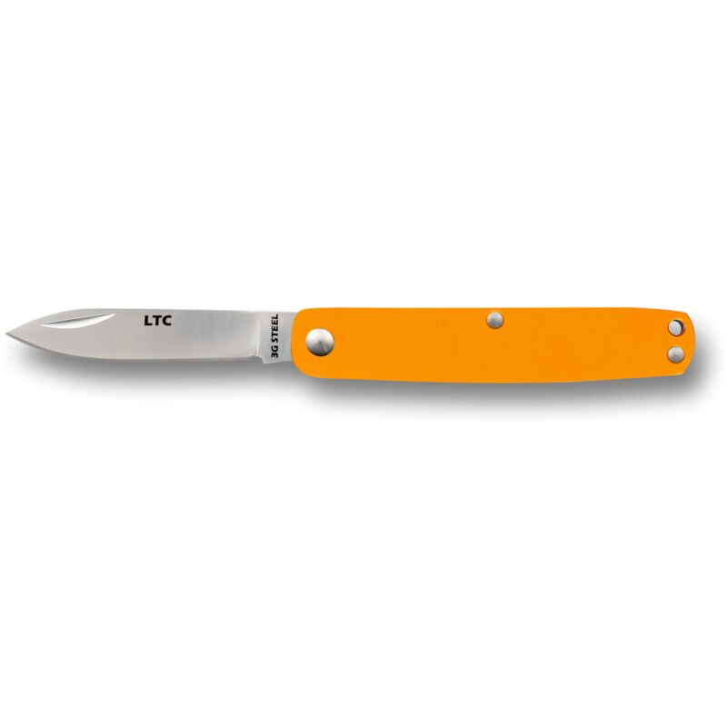 Coltello da tasca Fallkniven LTCor realizzato in acciaio laminato a polvere  3G e con lama di 5,9 cm, mango in alluminio arancione.