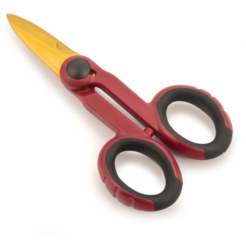 Forbici Elettricista Professionali In Acciaio Vanadio Con Lame Microdentate - 145mm, Rosso/Giallo - Foto 3