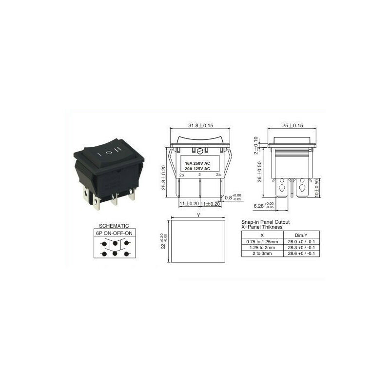 Interruttore DP3T ON-OFF-ON 3 Posizioni Stabili 3A/250VAC 3 Poli