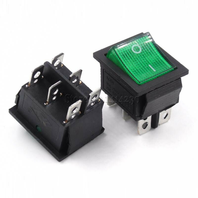Interrupteur à bascule bipolaire DPST ON-OFF avec bouton lumineux vert et bornes