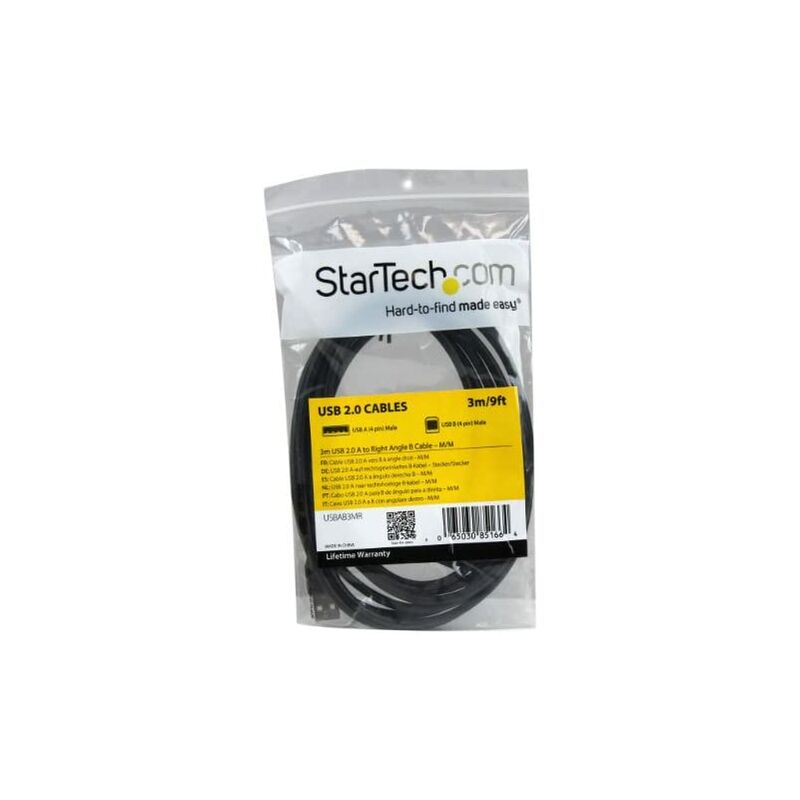 Startech.com usb 3m cavo adattatore per stampante angolato a destra - 1x usb  a maschio diritto - 1x usb b maschio angolato, garanzia a vita