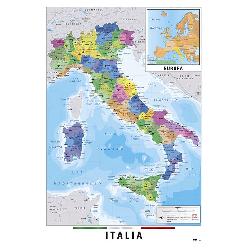 Poster mappa Italia fisica politica