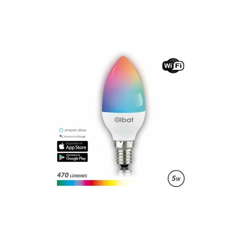 Lampadina LED smart E14, dimmerabile con lo smartphone, luce calda 2700K,  funziona con App per iOS e Android,  Alexa, Google Home, lampadina  Wi-Fi 5.5W 470Lm, attacco piccolo E14
