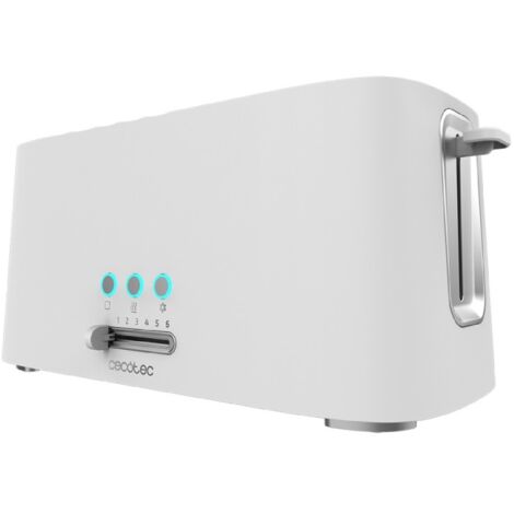 Tostapane in plastica con 2 fessure lunghe extra-larghe per 4 toast. Rifiniture in acciaio inossidabile e supporto per prodotti da forno. (1/5)