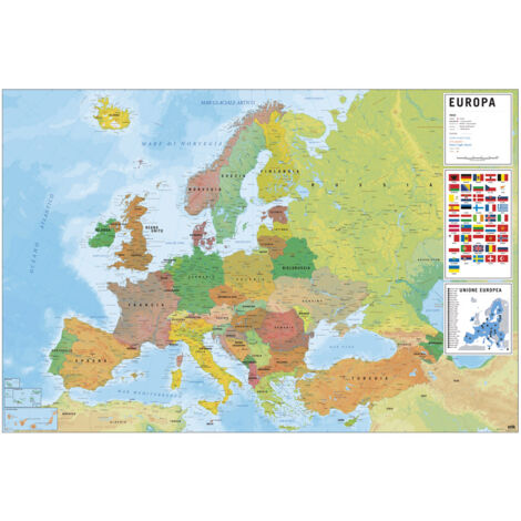 Poster mappa dell'europa ita fisica e politica