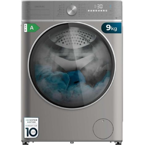 Lavatrice Steel con capacità di 9 kg e 1400 giri/min, classe A, 16 programmi, motore Inverter Plus, SteamMax lavaggio intelligente e rilevamento del carico.