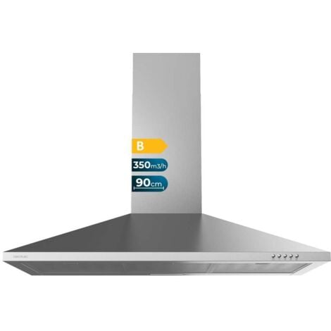 Cappa piramidale Bolero flux pm 903500 inox b de 90cm de larga, finitura in acciaio inox, aspirazione 350m3/h, motore 65w, classe b, controllo meccanico, 3 livelli de potenza, luz e filtro de carbone.