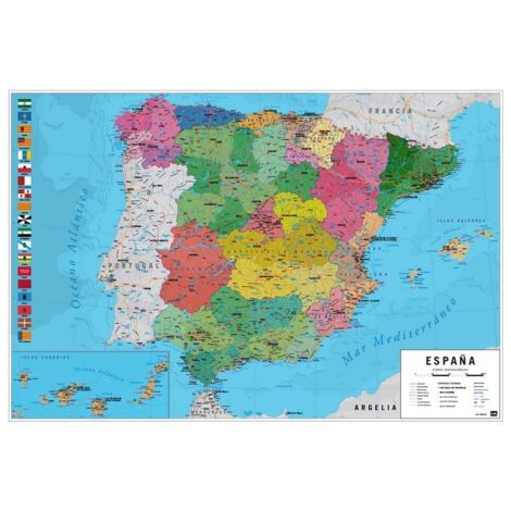 Poster mappa fisica e politica della spagna