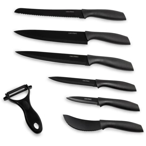 Set di 7 coltelli professionali con lama da 2 mm di spessore e areatori in acciaio inossidabile.
