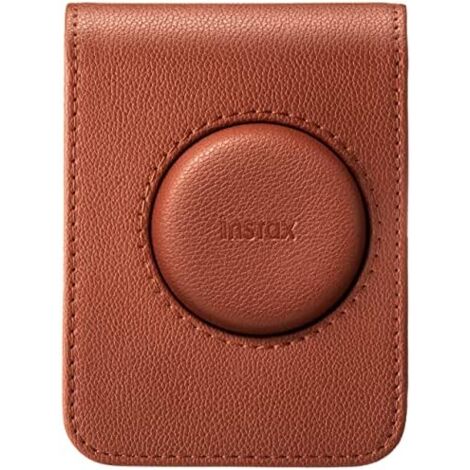 Custodia In Ecopelle Marrone Per Fotocamera Fujifilm Instax Mini EVO, Con Cuciture Tono Su Tono E Logo Inciso