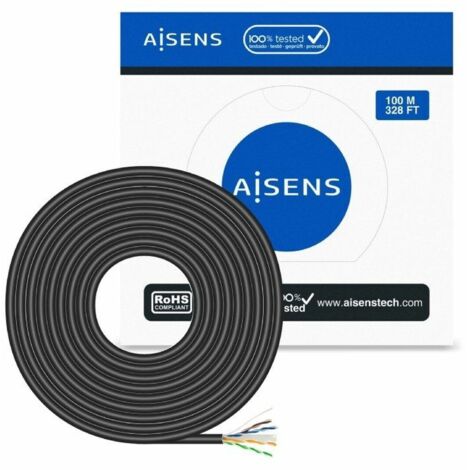 AISENS Cable de Rete impermeabile all'aperto RJ45 Cat.6 UTP Rigido CCA AWG23, Nero, 100M (1/3)