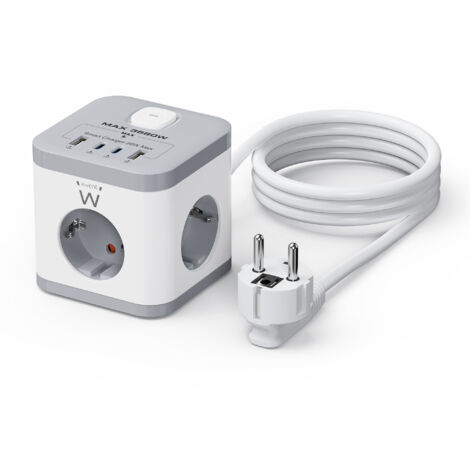 Ewent EW3863 base multipla 1,5 m 3 prese CA per interni Grigio, Bianco (1/5)