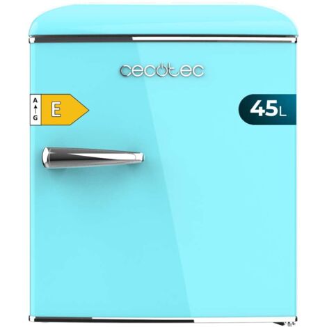 Mini frigorifero da tavolo blu retrò alto 55 cm e largo 44,7 cm con capacità di 45 litri, classe energetica E, Icebox e maniglia cromata.