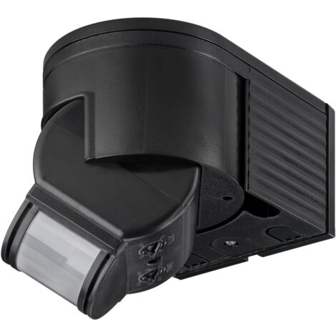Rilevatore di movimento a infrarossi, per montaggio a parete, rilevamento a 180°, portata 12 m, per l'esterno (IP44), adatto ai LED. colore nero