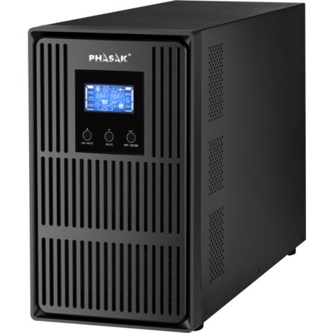 UPS online, marca Phasak, modello PH 8030 3000 VA, ideale per la protezione di apparecchiature critiche, con doppia conversione, onda pura, modalità ECO, gestione SNMP e alta efficienza. (1/5)