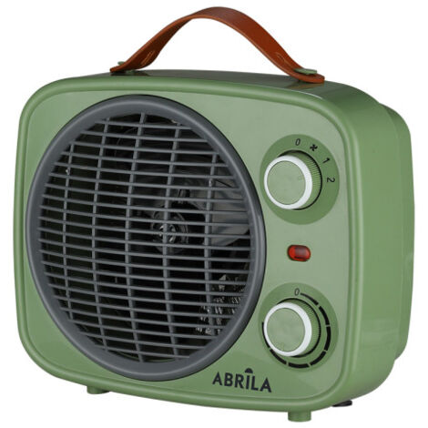 Stufa Falò Verde/Grigio 2000W 2 Potenze 3 Funzioni Termostato (25,5x25,5x13cm)