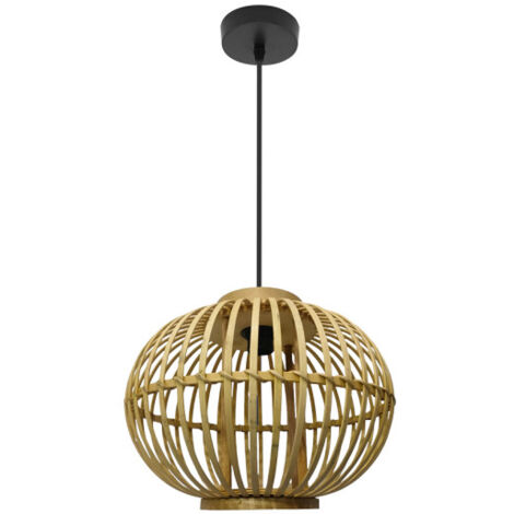 Lampada A Soffitto Totui Design Scandinavo | Plafoniera In Metallo Nero E Bambù Regolabile 3xE14