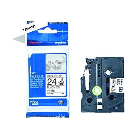 Brother tessile - Nastro per Brother P-touch H200, H100LB/R, H105, E100/VP, D200/BW/VP, D210/VP,Cube, Cube Plus (24 mm de larghezza, 4 m de lunghezza), colore nero e bianco (1/5)